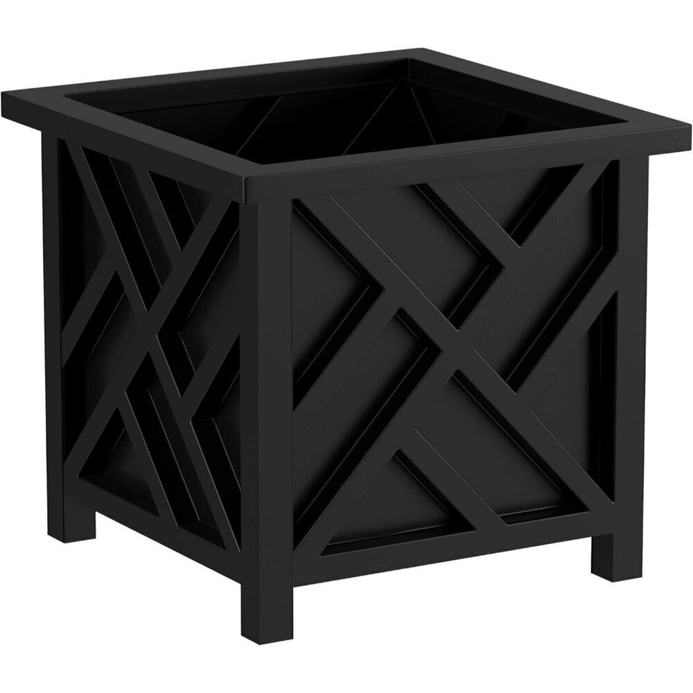 Lattice Design Outdoor Planter Box - 14.75 Square 13 Tall Black Plant Pot - De